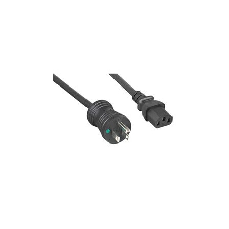 Cable Wholesale Hospital Grade, Green Dot, Power Cord, Nema 5-15 to C13, 16 AWG, SJT, 13 Amp / 125 Volt,  10W2-51315BK
